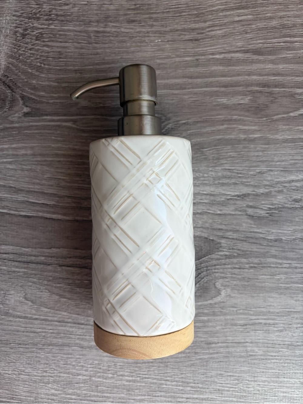 Ceramic Soap Dispenser with Wood Base